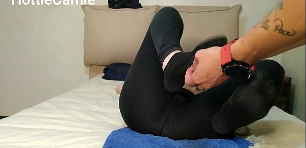 Cute teen squirts when I tickle her feet